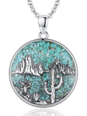 Women's Cactus A Sterling Turquoise Pendant Highland Cow Skull Western Necklace